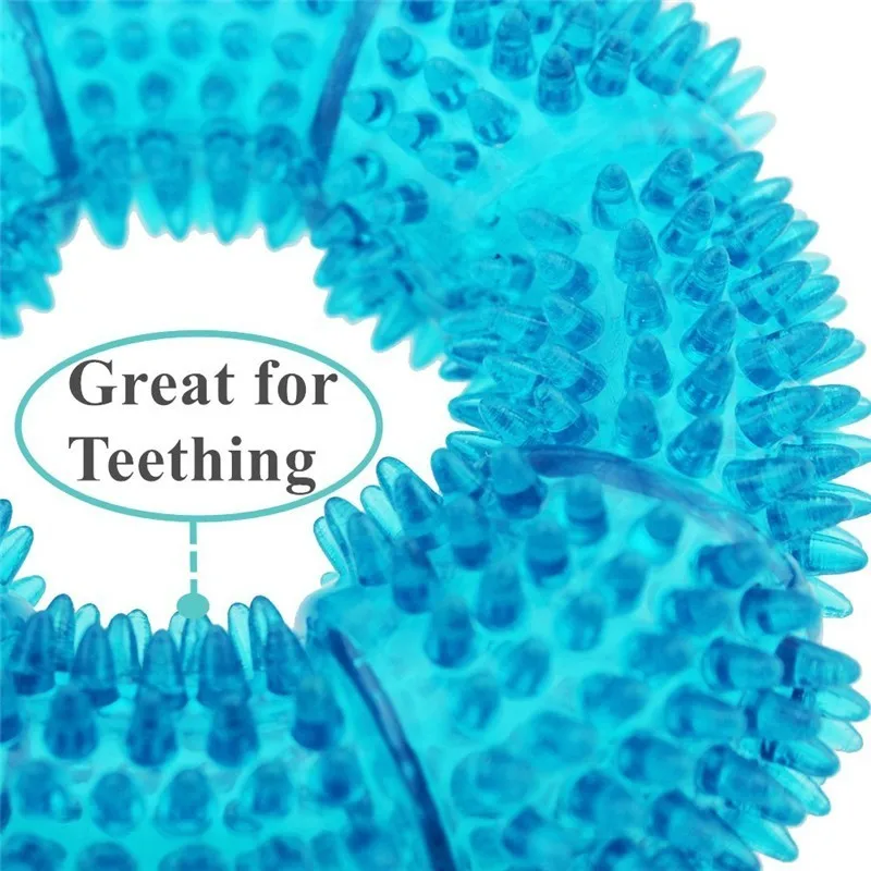 TPR Dog Squeaky Chew Toys For Aggressive Chewers Dental Teeth Mouth Cleaning Training Ring Toys 5.12 Inches Randomly Send 2