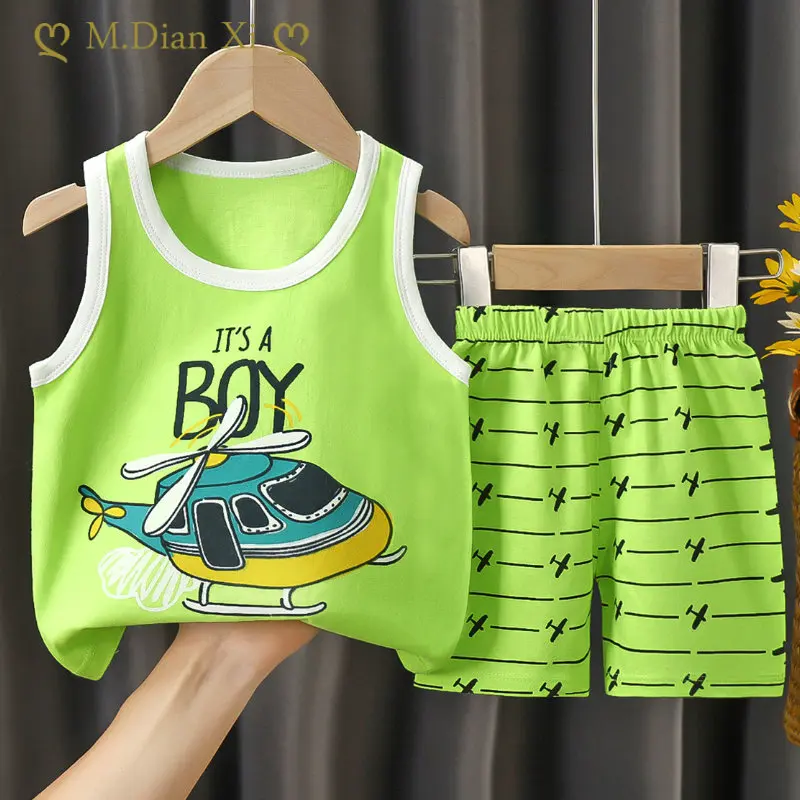 Summer Children's Vest Set Pure Cotton Baby Sleeveless Vest 2 piece