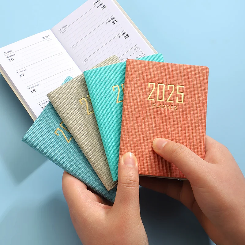 Schedule Notebook 365-Day 2025 Portable A7 Pocket Planner Pu Cover Daily Weekly Calendar Journal