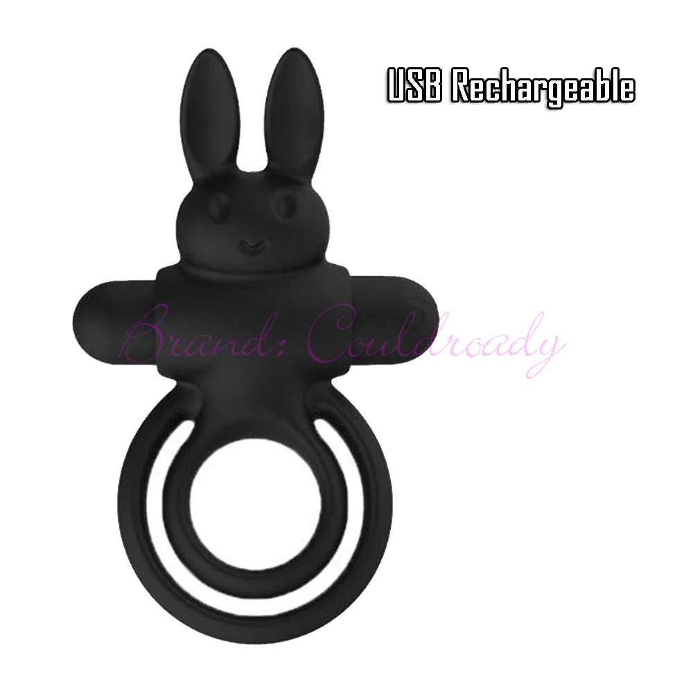 Rabbit Shape Vibrating Penis Delay Ring Vibrator Clitoris Stimulate USB Rechargeable Silicone Cock Ring Sex Toys for Adults