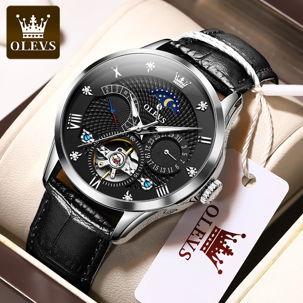 

Top Brand OLEVS Luxury Automatic Mechanical Watches for Men Leather Sport Wristwatch Watch relogio masculino free shipping 6652