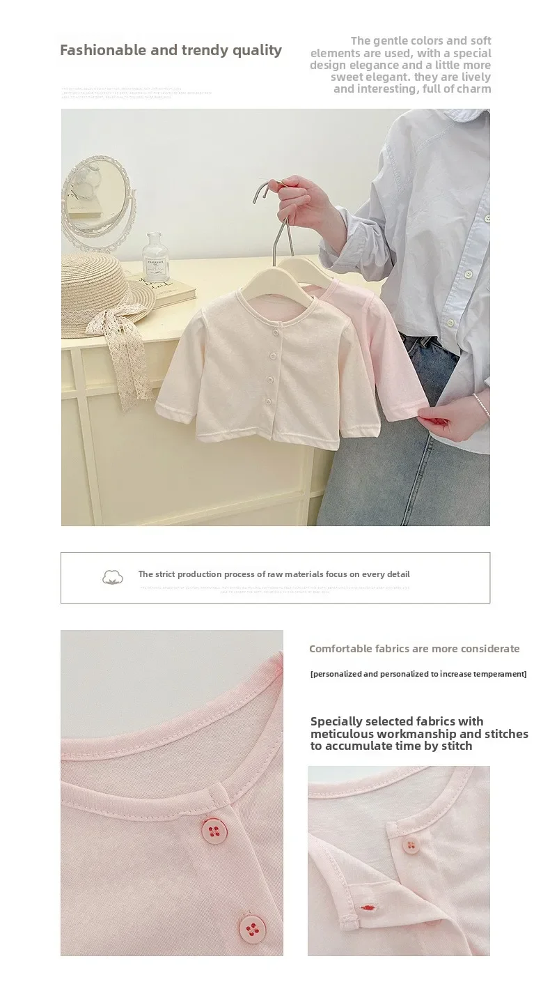 Description Picture 2 of itemBaby Solid Color Sunscreen Clothes Thin Breathable Cardigan Korean Girls Air-conditioned Clothing Casual Long Sleeved Jacket