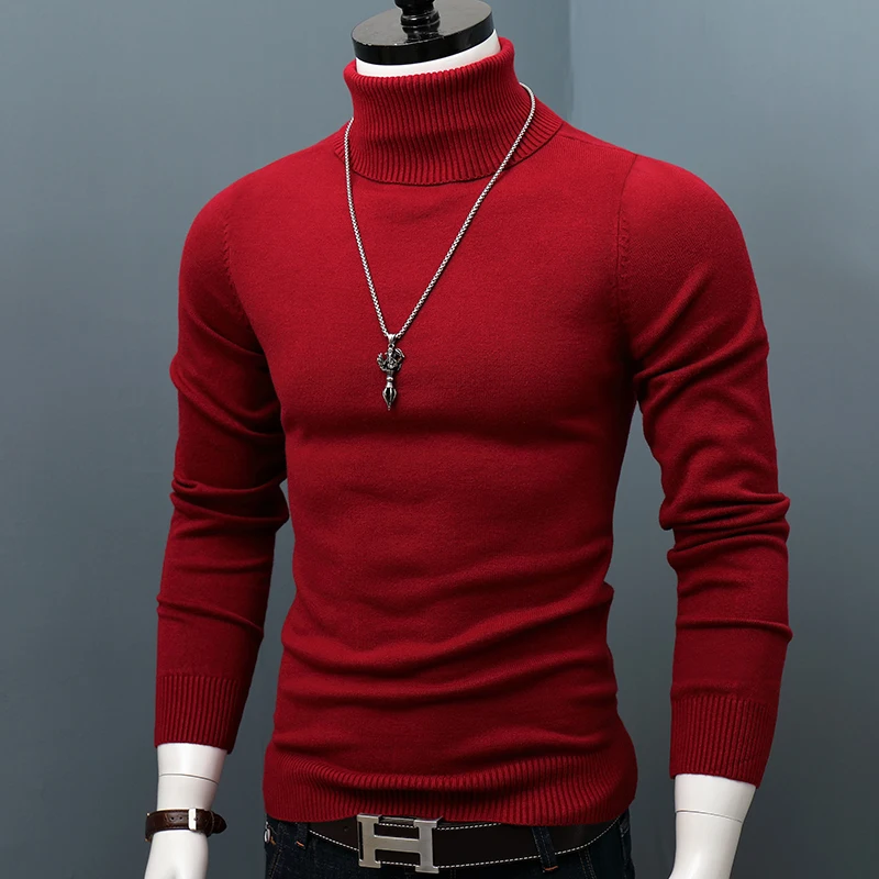 Autumn and winter new style men's high collar cashmere sweater pullover slim fit warm thick youth sweater bottoming top