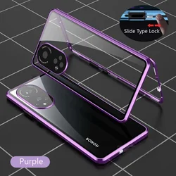 Enhanced Metal Magnetic Case with Snap Lock and Double - sided Glass Cover for Honor X9A (PURPLE)