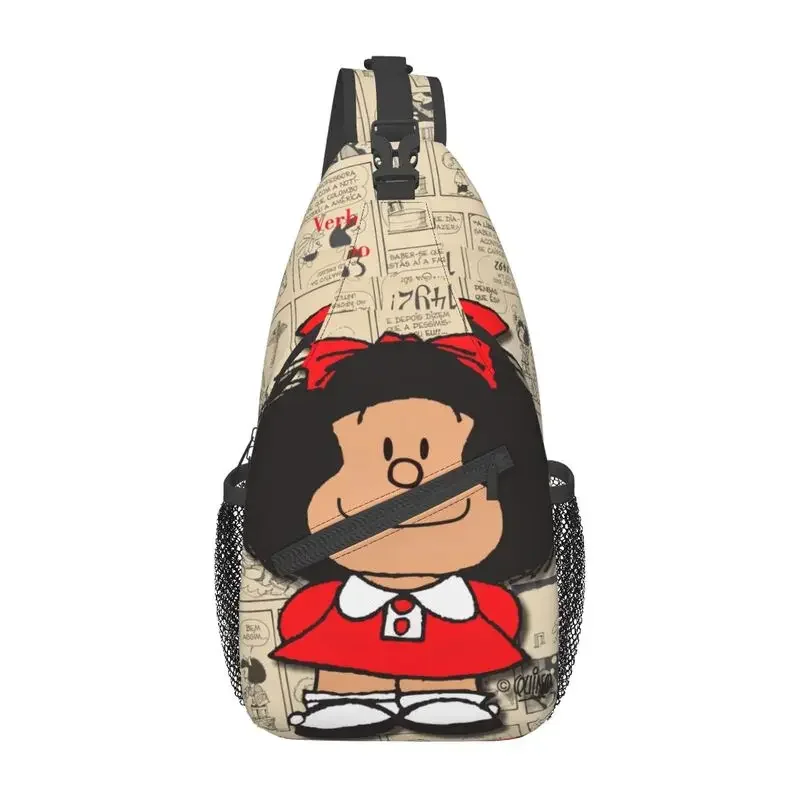 

Винтажная нагрудная сумка Mafalda манга, персонализированный мультяшный рюкзак через плечо Quino для мужчин, дорожный походный рюкзак