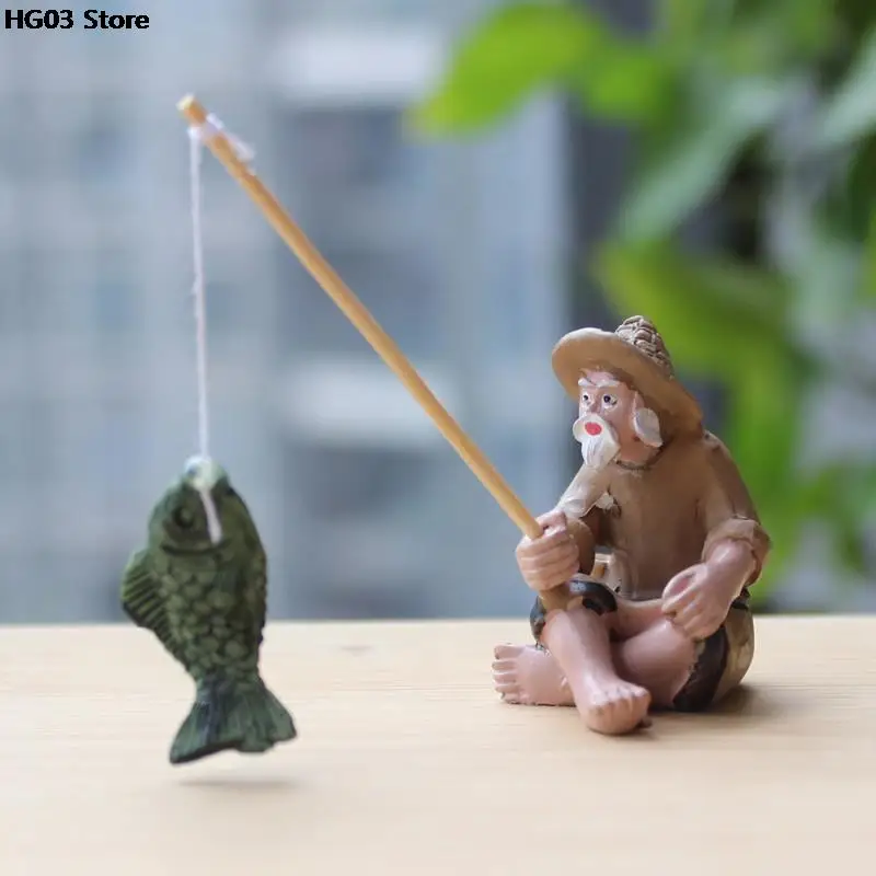 1PC Fishing Old Man Resin Figure Statue Sitting Garden Ornament Outdoor Garden Pool Micro-Landscape Bonsai Crafts ornament crafts resin ornaments resin crafts miniature figurines