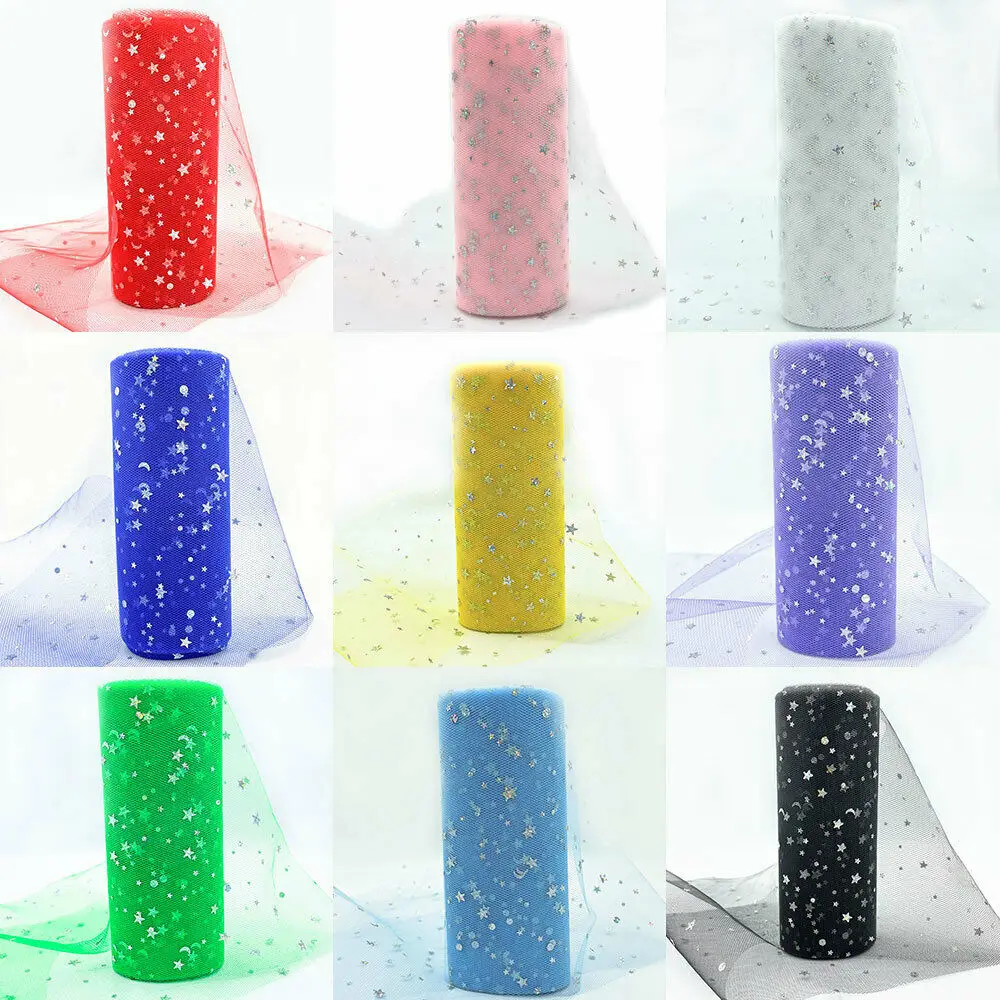 6' X10Yard/Rolle Tüll Organza Stern Mond Tutu Stoff für Hochzeitsdekoration Mariage Garn Geburtstagsfeier Zubehör Handgemachte Puppenkleidung – Detail 2