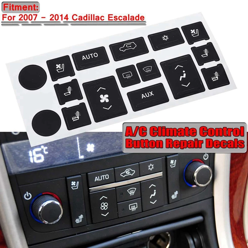 1Set Car Air Condition A/C Climate Control Switch Button Repair Decals Stickers for Cadillac Escalade 2007-2014 |