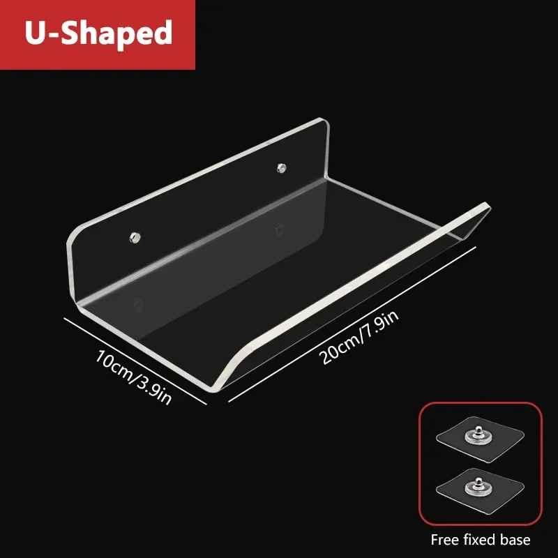 Wall Mounted Acrylic Storage Rack Shelf Clear Thick No Punching Floating Display Stick Bathroom Kitchen BathroomOrganizer 5