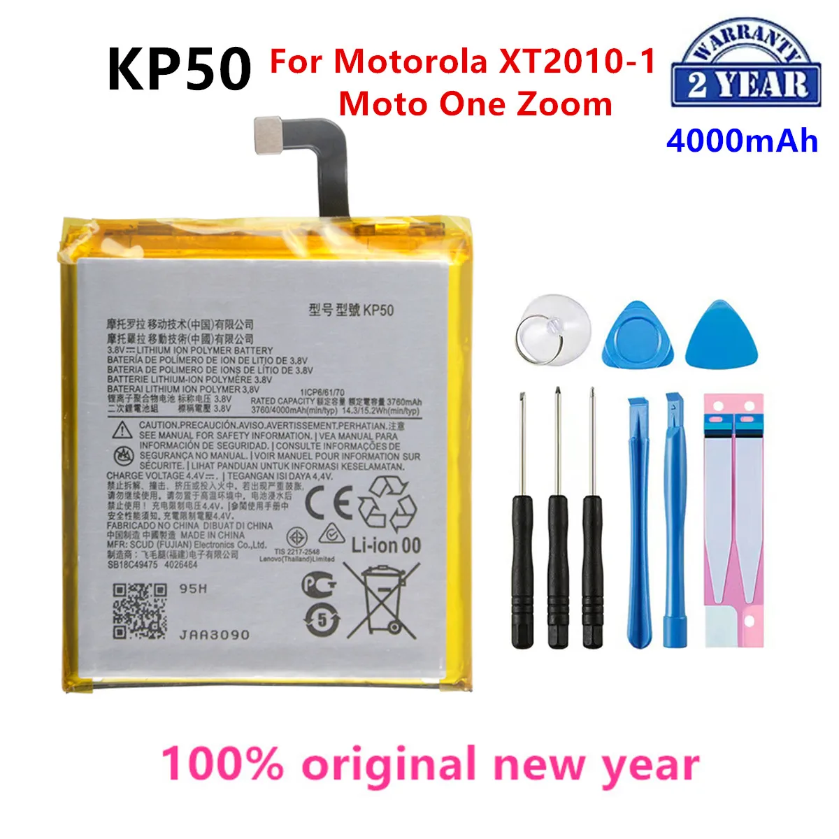 

100% Original KP50 4000mAh Battery For Motorola XT2010-1, Moto One Zoom, Moto One Zoom Global Phone Batteries+Tools.