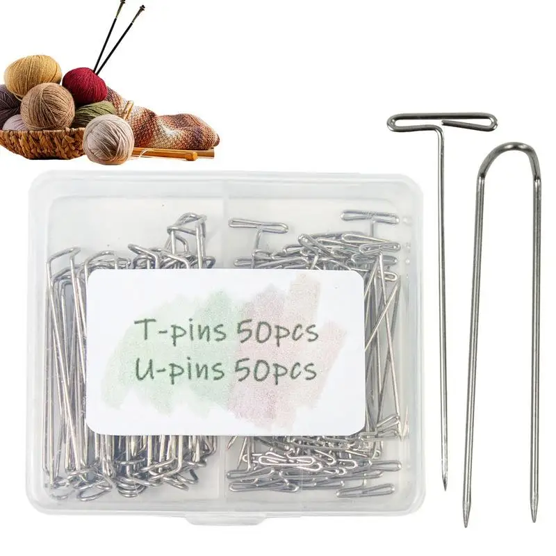 

Blocking Pins Portable Stainless Steel T Pins Multifunctional U Pins Kit With Clear Box For Styling Crocheting DIY Sewing Tool