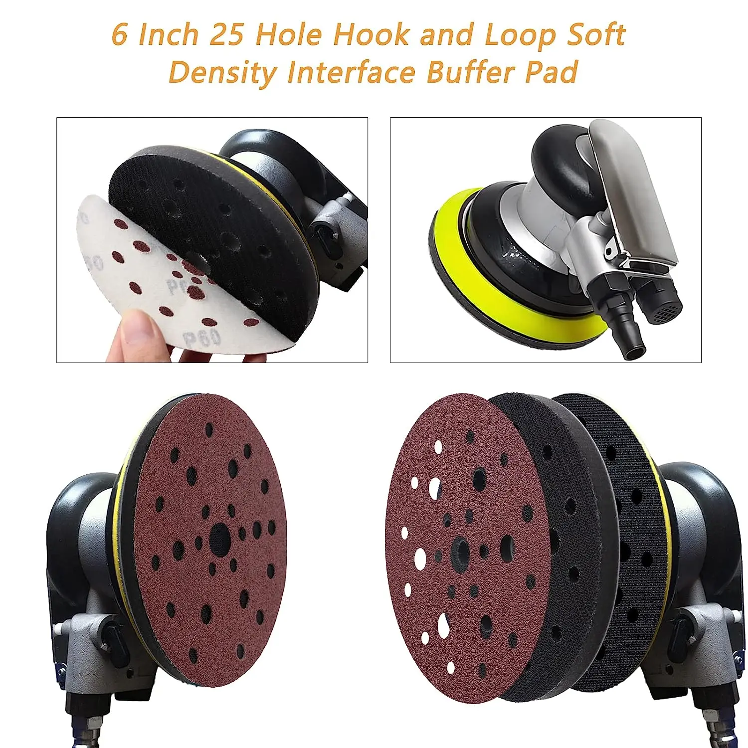 5 Pack Interface Pads, 6 Inch 25 Holes Hook And Loop Soft - View #3