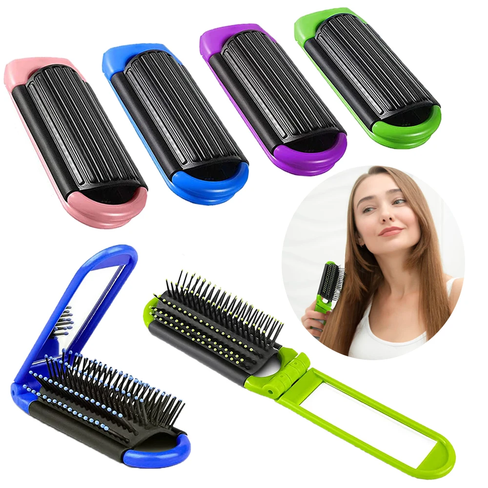 

Portable Hair Comb With Mirror Folding Travel Brush for Women Mini Hair Brush Compact Pocket Travel Comb Hair Styling Tools