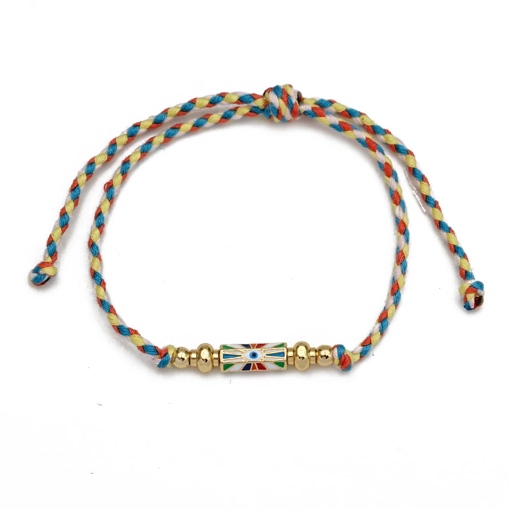 Bracelet porte-bonheur en coton coloré pour femme, carte de Press, perle de  cuivre, réglable, fait main, cadeau de bijoux Boho, mode