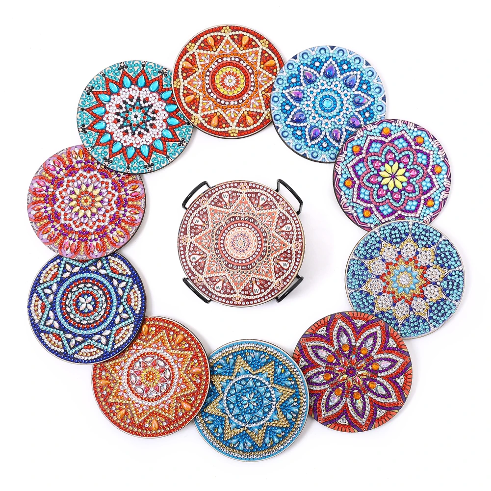 

10pcs Diamond Art Coasters With Holder Scratch-resist Wear-resist Diy Mandala Diamond Painting Kits Dropship
