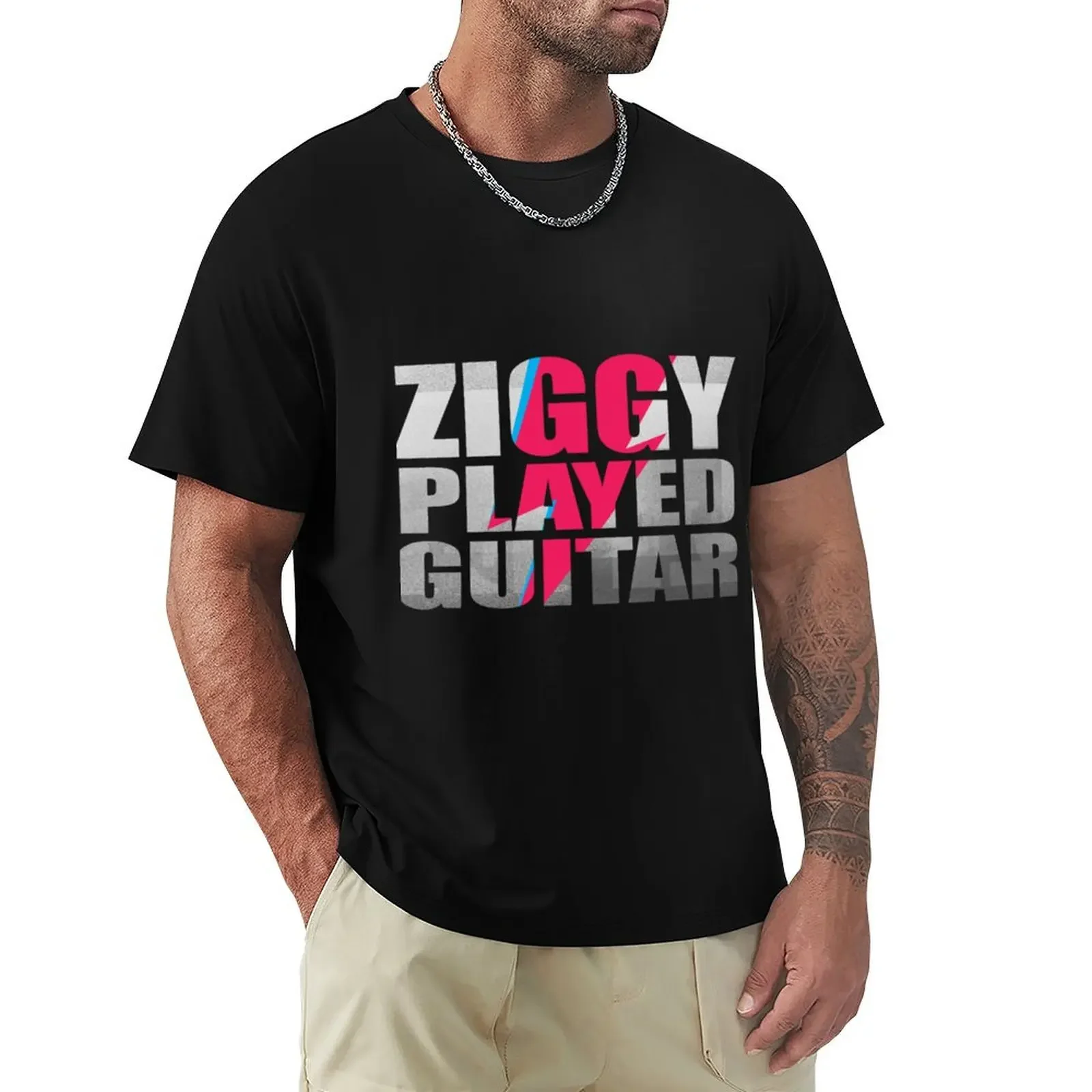 ZIGGY PLAYED GUITAR #ON BLACK T-shirt animal prinfor boys anime clothes aesthetic clothes plain t shirts men