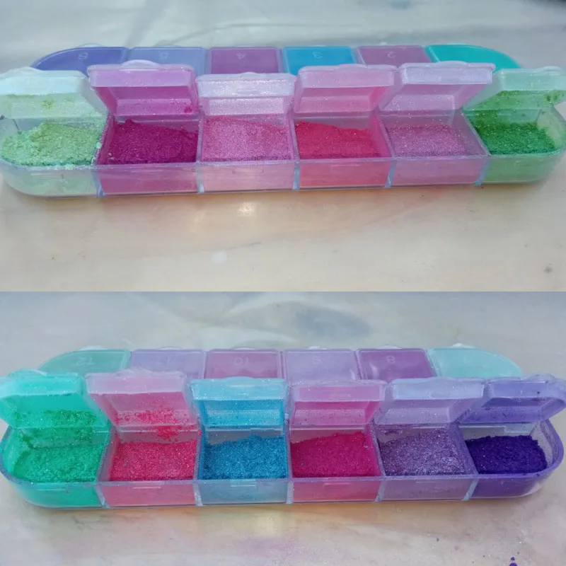 12grids/Box Glitter Magic Mirror Dust Powder Chameleon Aurora Nail Art Mirror Neon Chrome Fluorescent Effect Pigment Nail Decor