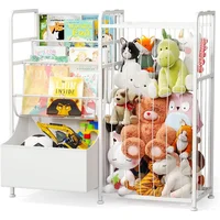 Kids Bookshelf and Stuffed Animal Storage - Multi-Function Nursery Book Shelves with Leather Toy Box and Display, Toy Organizer 1