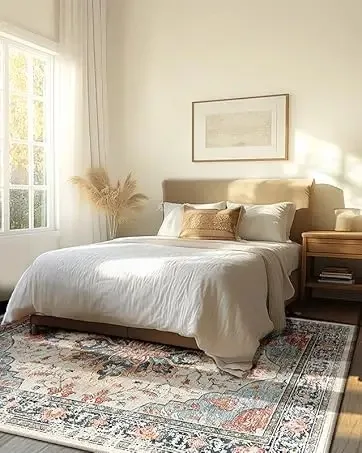 VIKAMA Flannel Boho Texture Living Room Cushion Desk Bedside Rug Indoor Carpet Door Mat Large Floor Mat Home Decor Easy Care