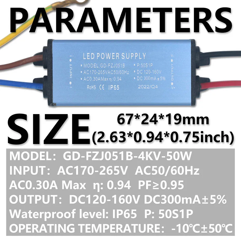 Description Picture 2 of item50W 100W 150W 200W 300mA 600mA 900mA 1200mA LED Driver AC170-265V to DC120-160V Adapter Transformer Power Supply For Floodlight