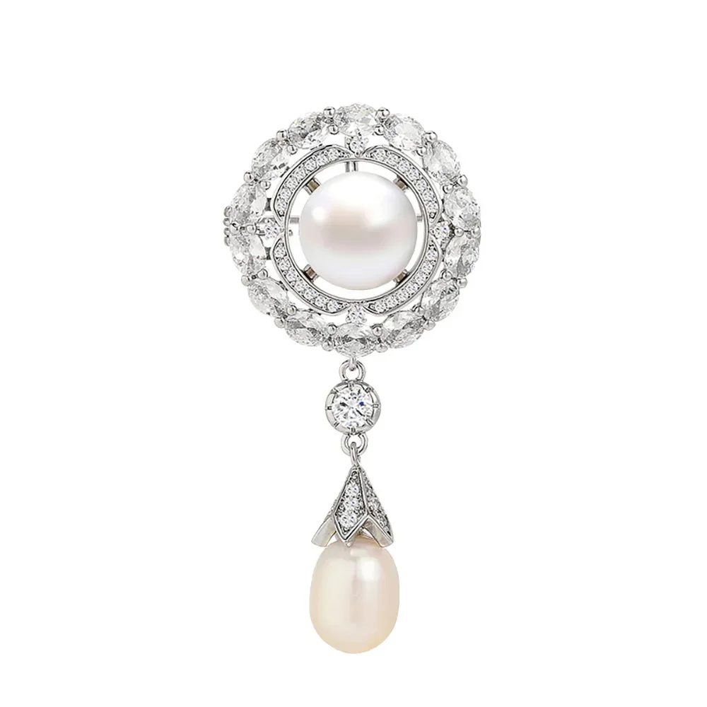 

Floral Simulated Pearl Brooch Pin Crystal Rhinestones Flower Water Drop Brooches for Women Bouquet Sweater Scarf Clothing Access