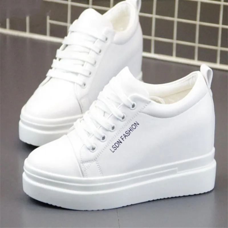 

Women Shoes Breathable Sneakers Increased Platform Shoes 8CM Casual Footwear Leisure Leather White Shoes Women's Vulcanize Shoes