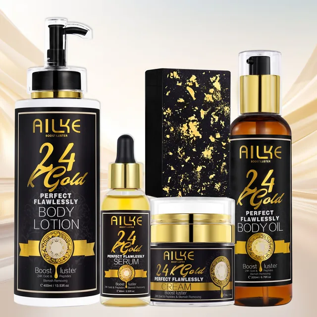 AILKE 24K Whitening Skin Set, Aufhellung, Entfernung schwarzer Flecken, Melanin, Flecken, gleichmäßiger Hautton, feuchtigkeitsspendend, für alle Hauttypen