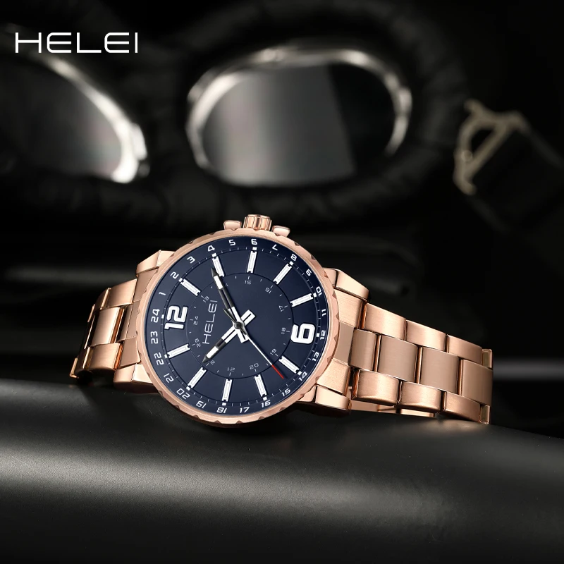 HELEI2024 Vintage Men's Watches Men's Stainless Steel Strap Men's Luxury Watches Fashion Quartz Wristwatch Gifts For Men