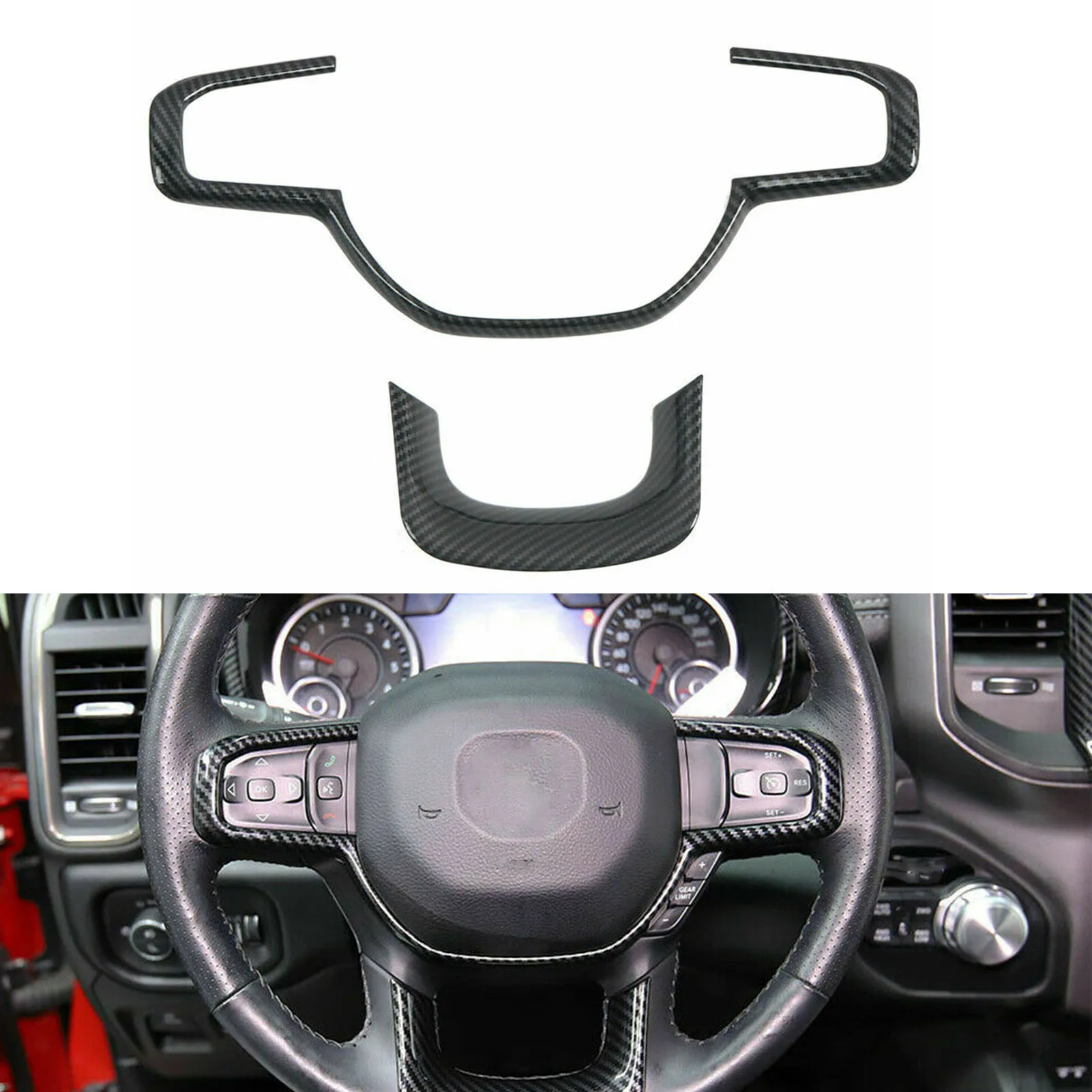 

ABS Carbon Fiber Car Steering Wheel Decorative Trim for Dodge Ram 1500 2019-2021 Car Accessories