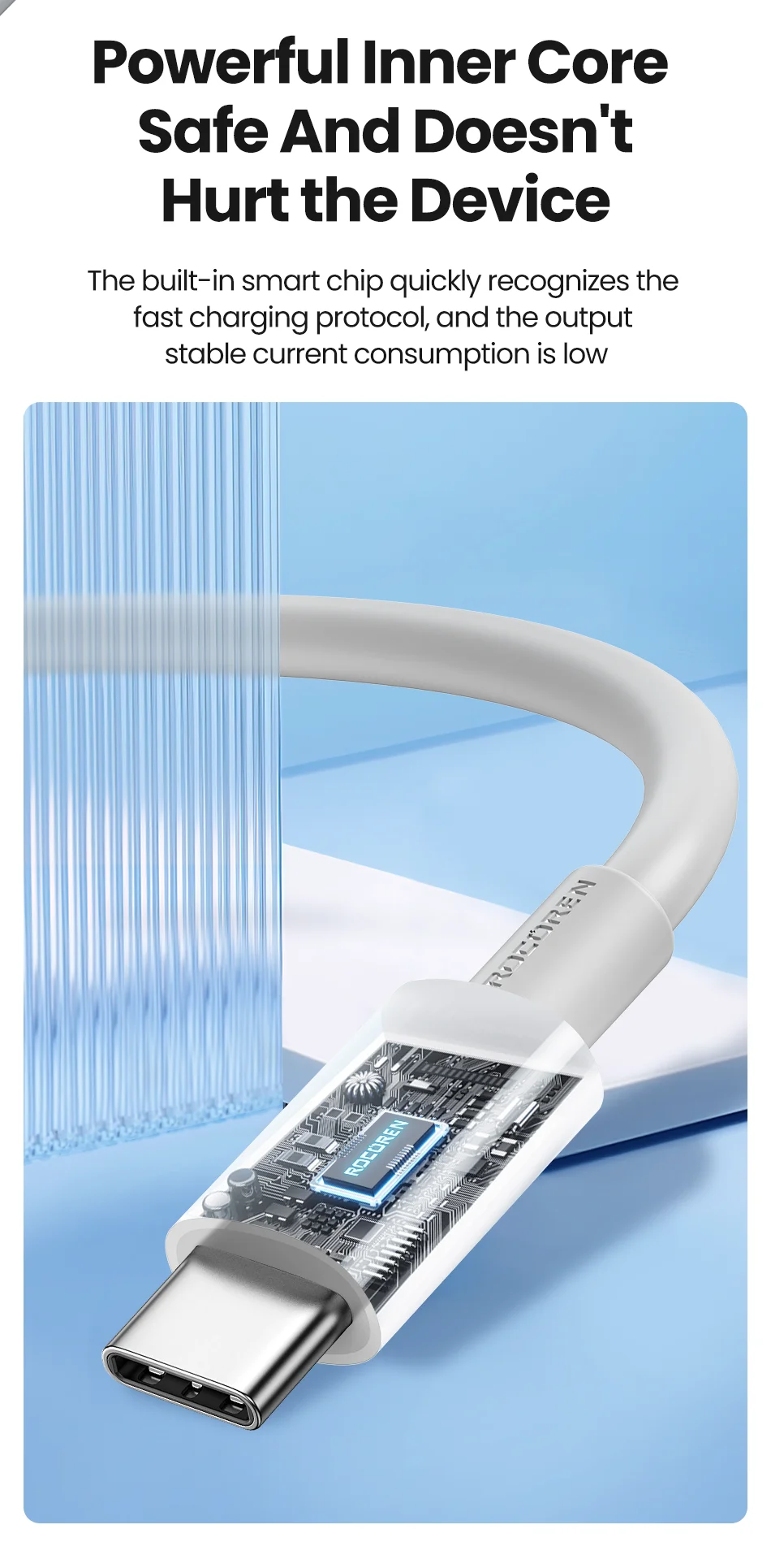 Rocoren pd 20w usb typ c kabel für iphone 15 pro max USB-C schnell ladegerät für macbook samsung xiaomi typ-c usbc kabel – Detail 4