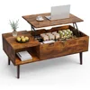 Lift Top Coffee Table for Living Room, Small Rising Wooden Dining Center Table with Storage Shelf, Café Tables 2