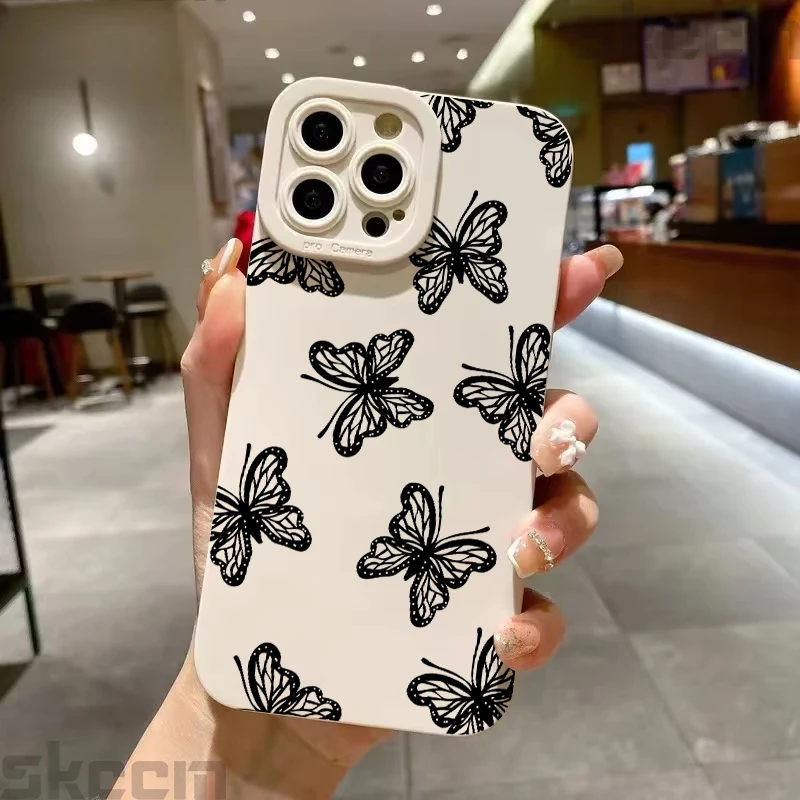 Elegant Black Butterfly Pattern Shockproof Silicone Phone Case