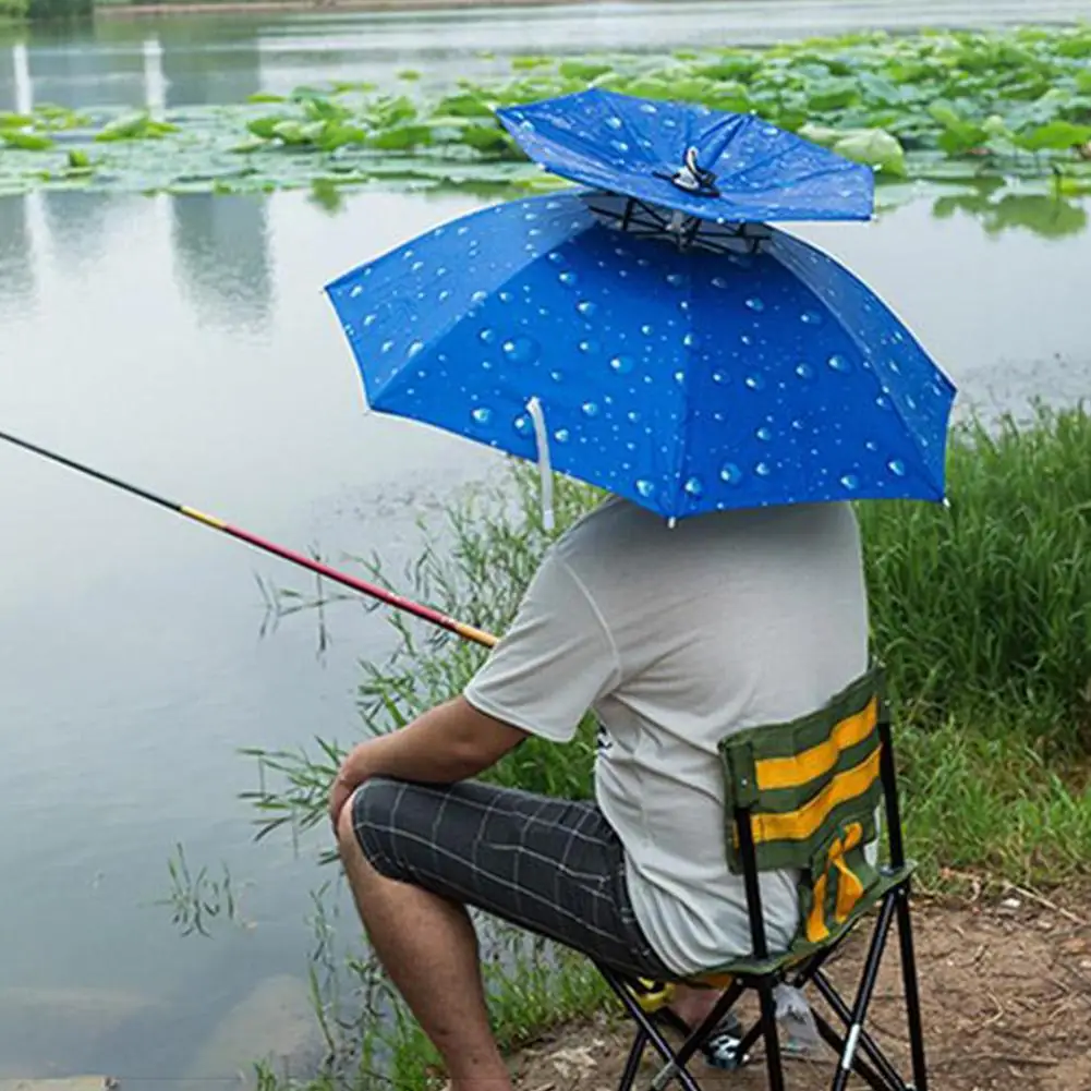 

Head Umbrella Hat Double Layer Foldable Head Wear Sunscreen Fishing Outdoor Camping Rain Umbrella Parasol Portable Mat Gear B4J7