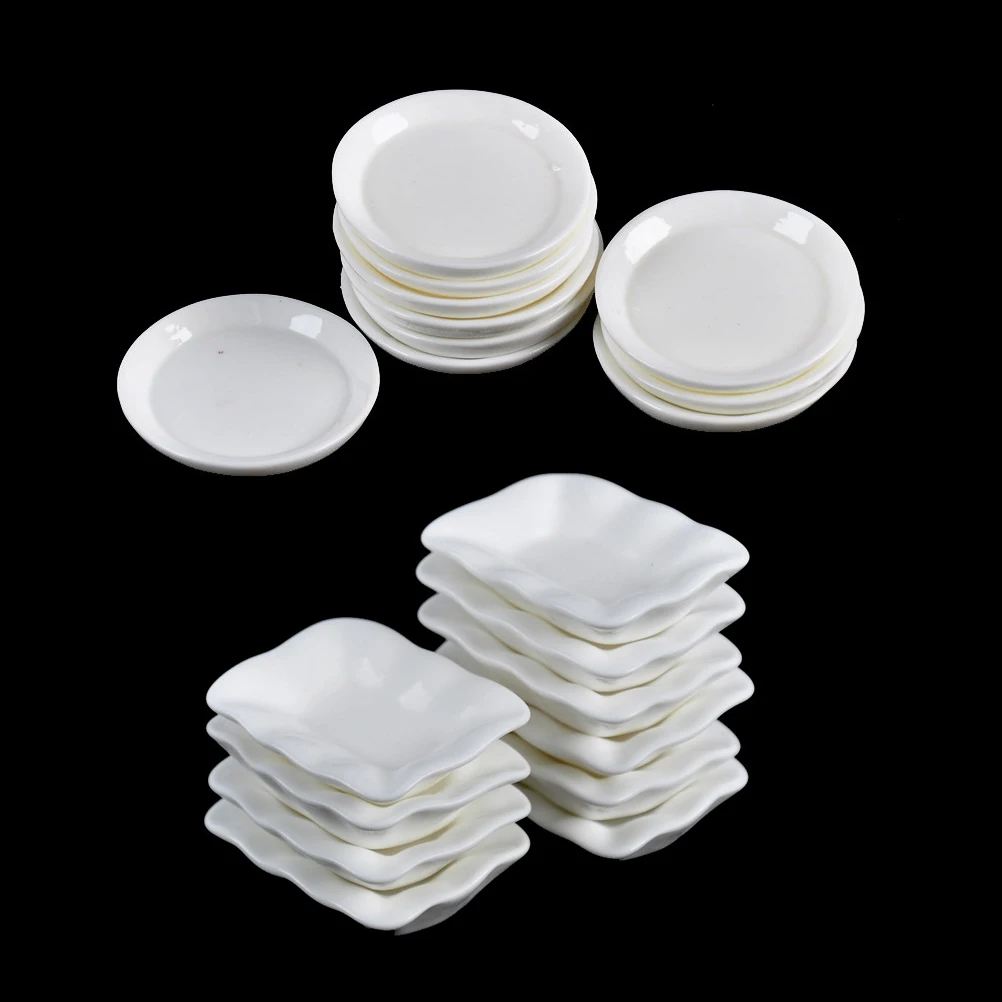 10Pcs/set Durable Mini Food White Dishes Tableware Miniature Doll House Accessories Dollhouse Trays Plates Doll Kitchen Toys 4