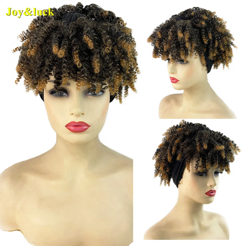 Afro Synthetic Short Wig Afro Kinky Curly Wig Linen Headband Wig