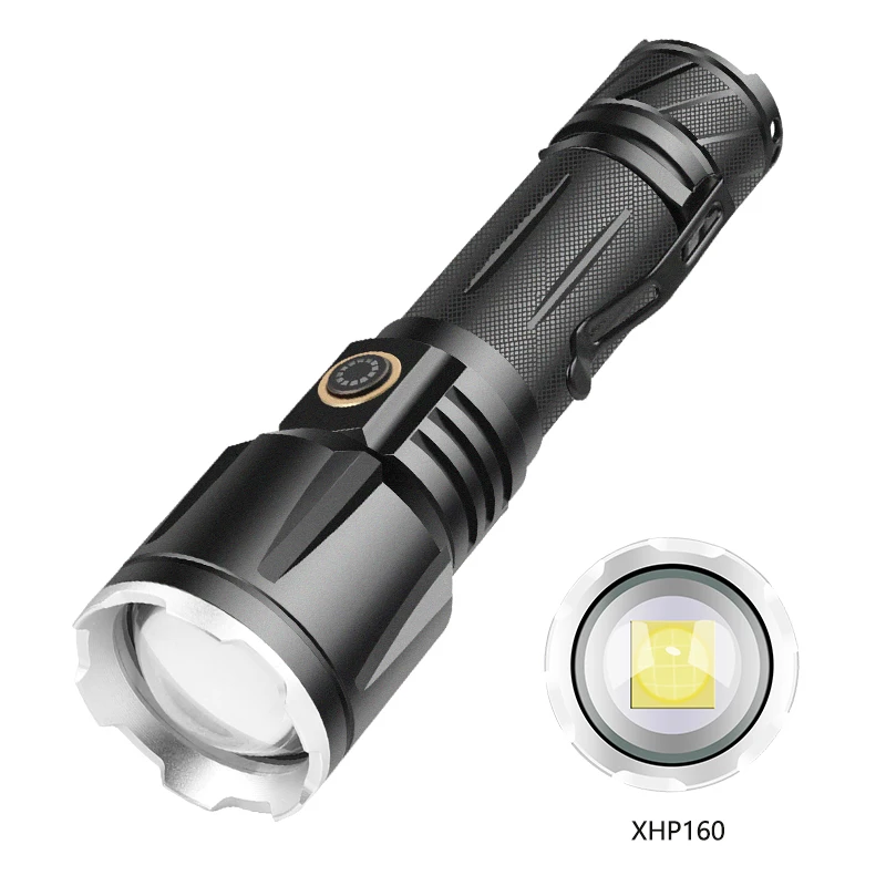 

2000LM Powerful LED Flashlight USB-C Torch XHP160 Tactical Lights Telescopic Zoom Waterproof Lantern for Camping Fishing 18650