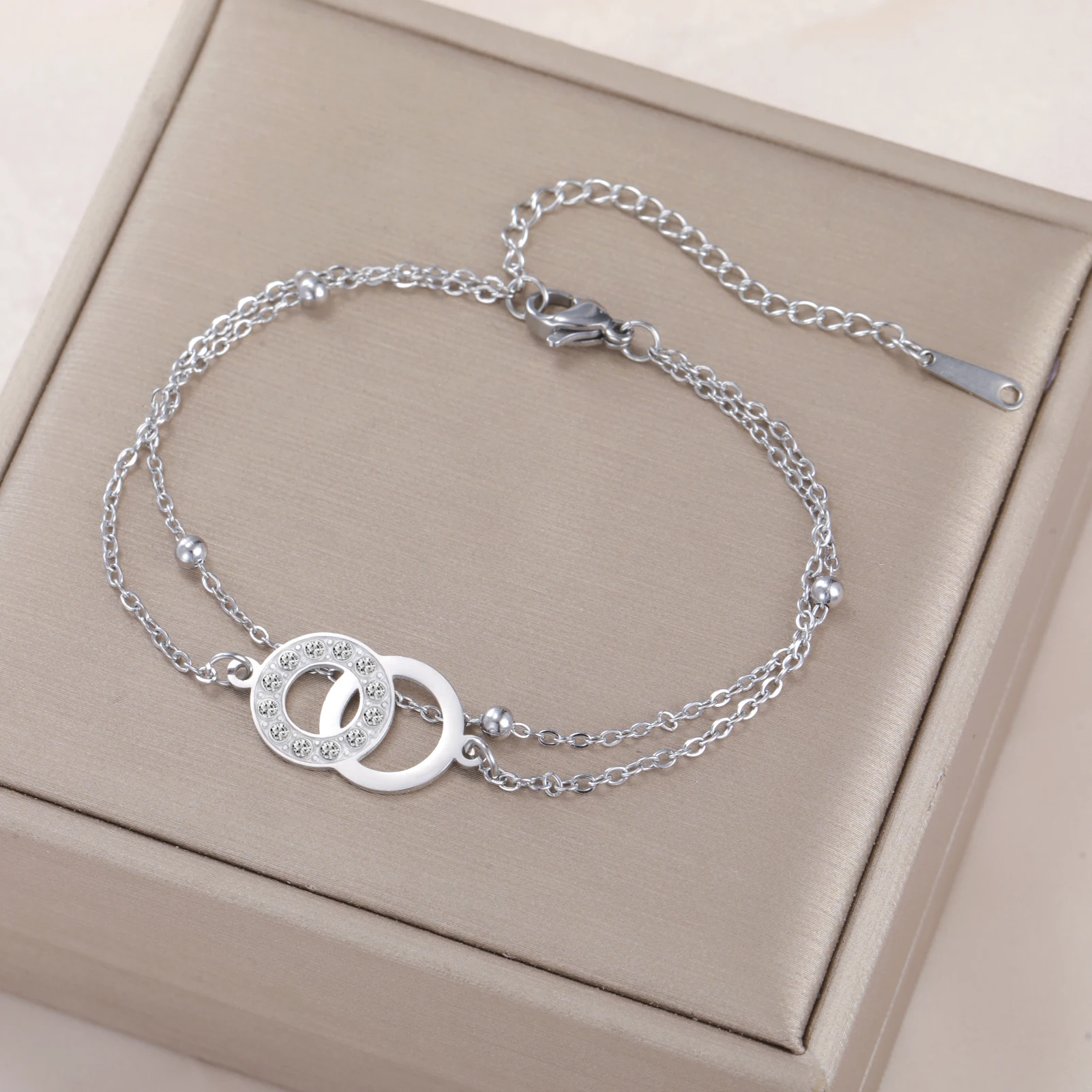 COOLTIME Shiny Linked Together Runde Armbänder Edelstahl Mode Pop Ewige Kette Armband Schmuck Hochzeitsgeschenk – Detail 14
