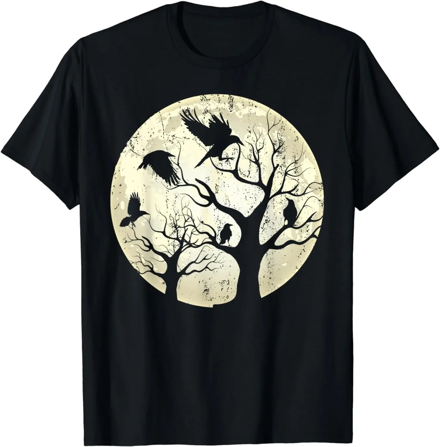 

2024 summer new men t shirt Raven Creepy Night Moonlight Crow T-Shirt short sleeves pure cotton tops casual streetwear