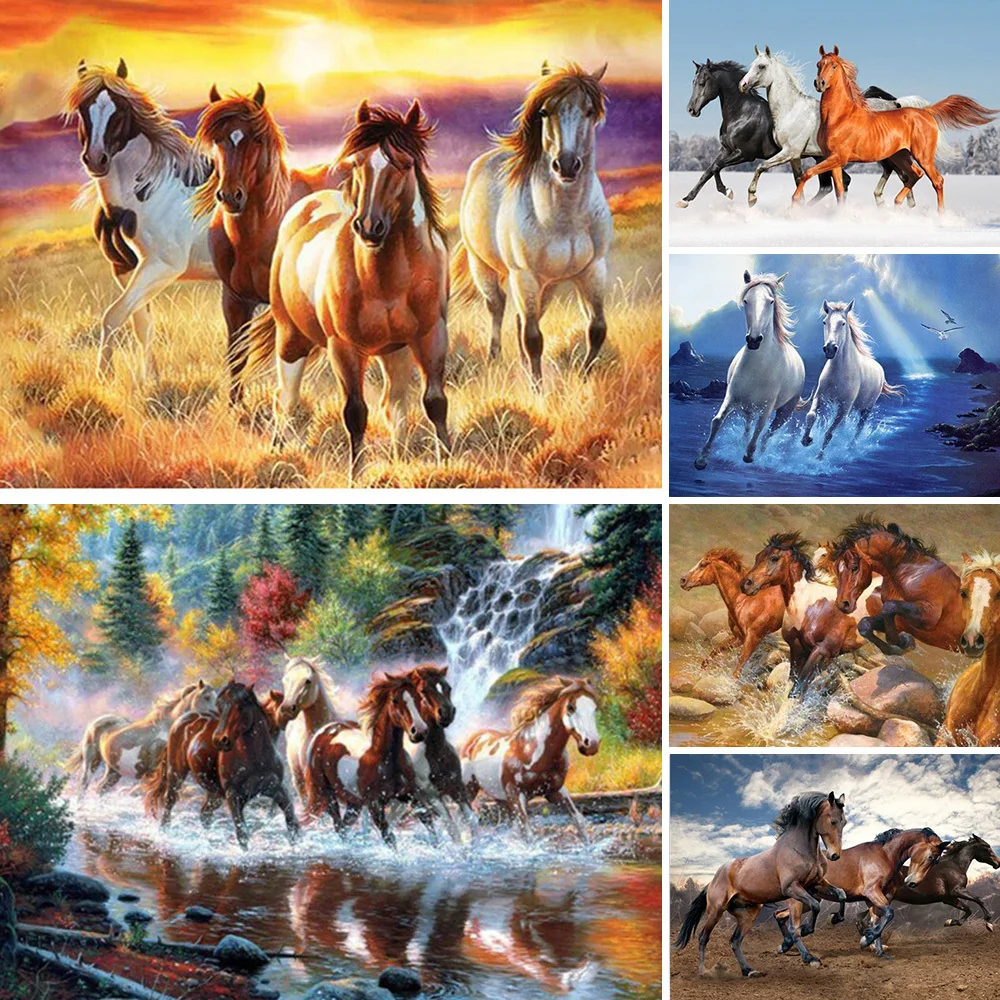 Meian Animal Horse DIY 11/14CT Cotton Thread Printed Canvas Cross Stitch Embroidery Kits Home Decoration Needlework Handicraft cross stitch kit,embroidery hoop,cross stitch tools