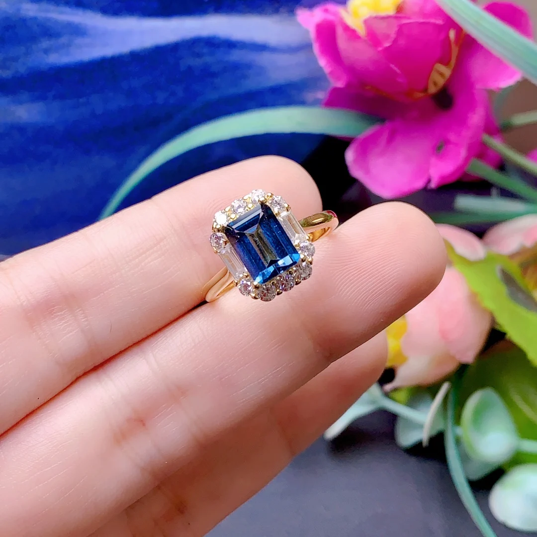 Nuovo Colore Ultra Bright Sterling Silver 925 Natural London Blue Topaz Ring Ladies Tricolore Regalo Di Fidanzamento Opzionale Spedizione Gratuita