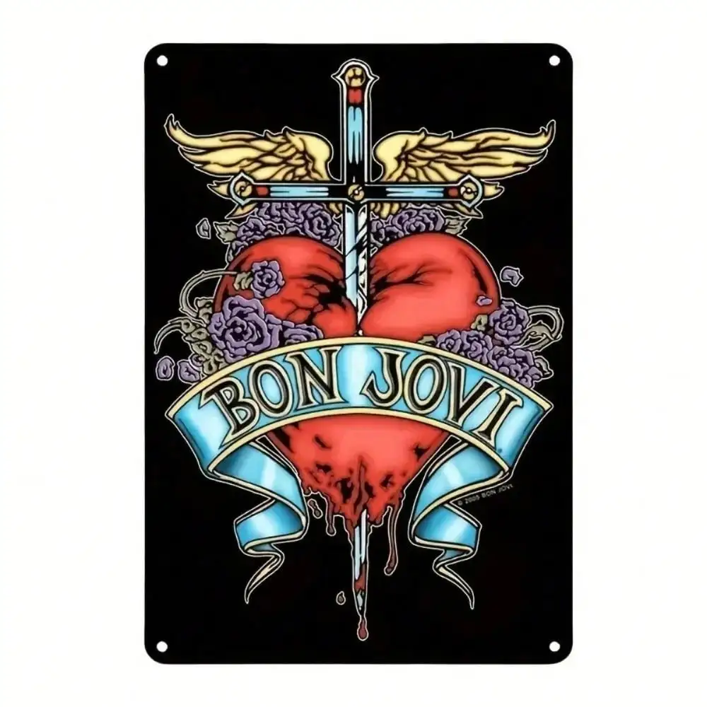 본 조비 금속 벽 장식 빈티지 사인 레트로 음악 밴드 플라크 녹슬지 않는 실내외..