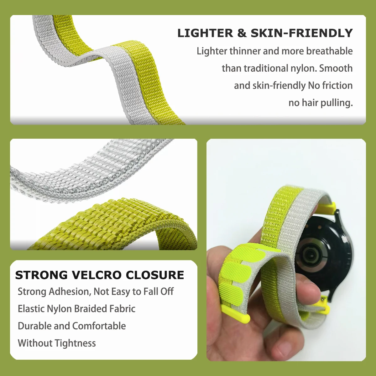 Enhanced Sports Nylon Loop Strap - 22/20mm Band - Universal Fit Wristband Bracelet Correa
