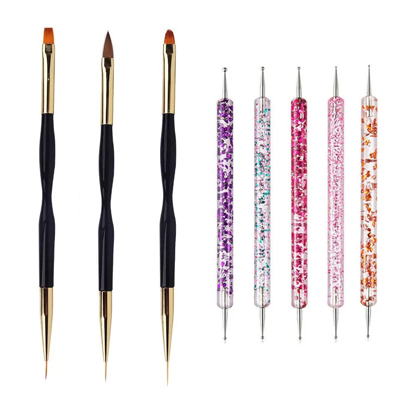 5/20Pcs Nail Art Brush Design Tip Painting Drawing Carving Dotting Pen FlatFan Liner Acrylic Gel UV Polish Manicure Tools 5