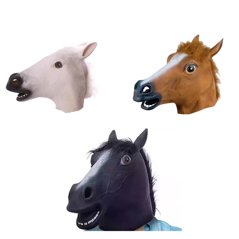 Horse Head Mask Halloween Cosplay Costume Creepy Animal Costume Prop Headgear Halloween Decor Funny Rubber Animal Head Mask