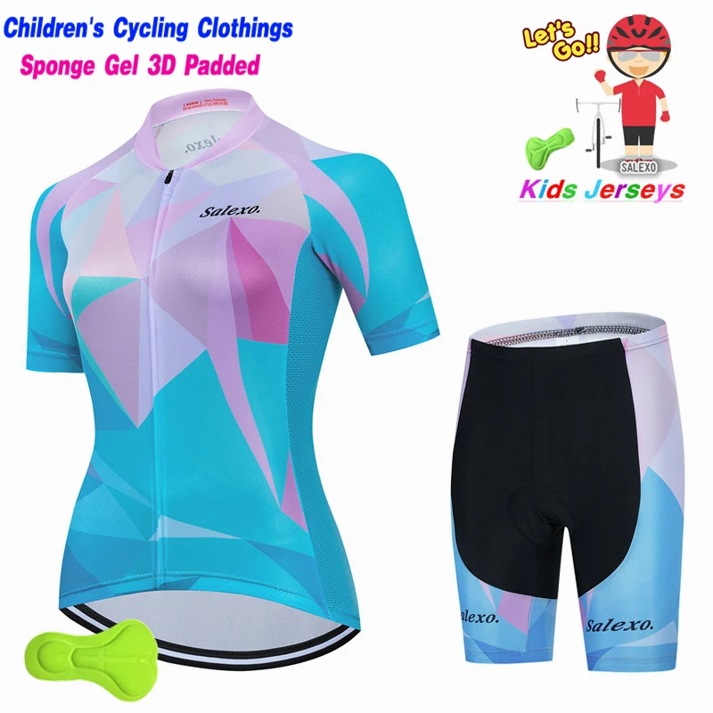 NewKidsPinkCyclingJerseySetGirlSummerShortSleevesBike
