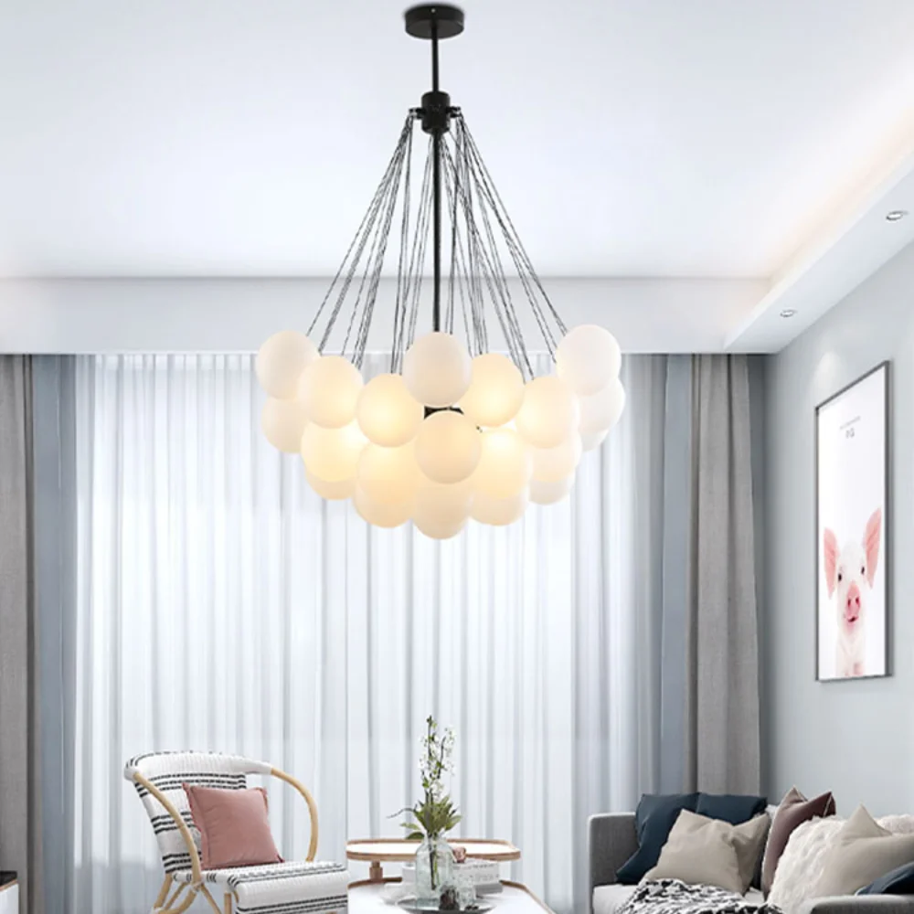 Modern Glass Ball Hanging Chandelier for Living Dining Table Room Decoration Kitchen Lamps Gold Black LED Ceiling Pendant Light 2