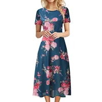 Summer Floral Print Long Dress Women Sexy Bohemian Beach Sundresses Casual Elegant O Neck Short Sleeve Loose Dress - Image 3