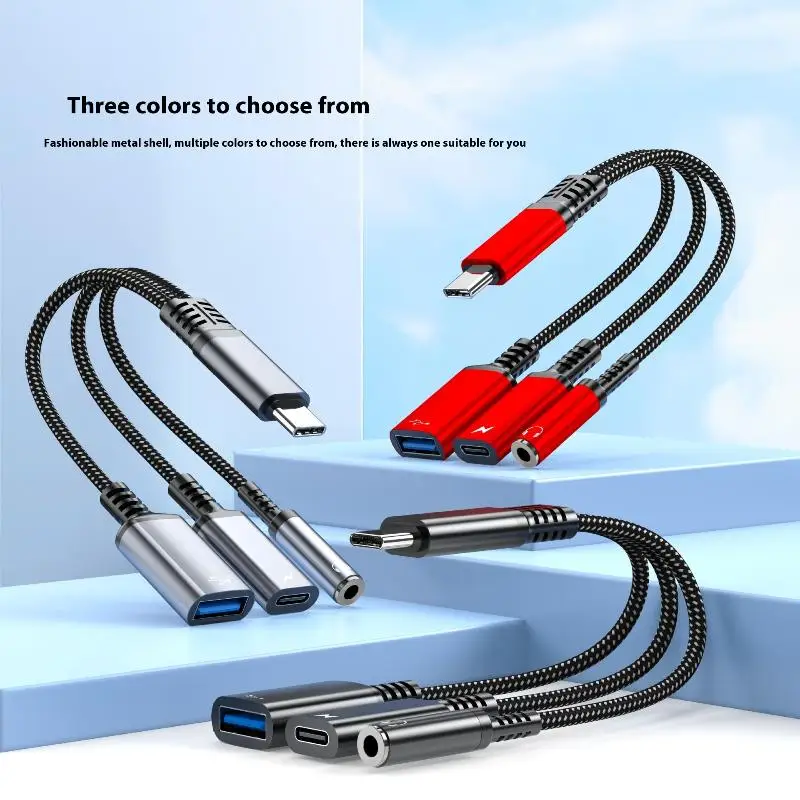 새로운 1PC 헤드폰 어댑터 3 in 1 PD 60W 고속 충전 어댑터 (Phone16 15용) 타입 C - 듀얼 타입 C/3.5mm 잭 오디오 어댑터 케이블