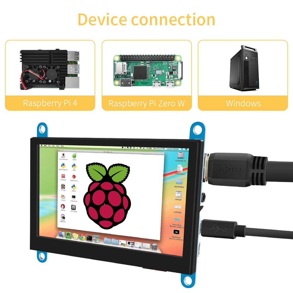 TN, IPS, 480x272, 800x480, Pixel Alto, Raspberry Pi 4, Pi 3 B +, 4.3 em