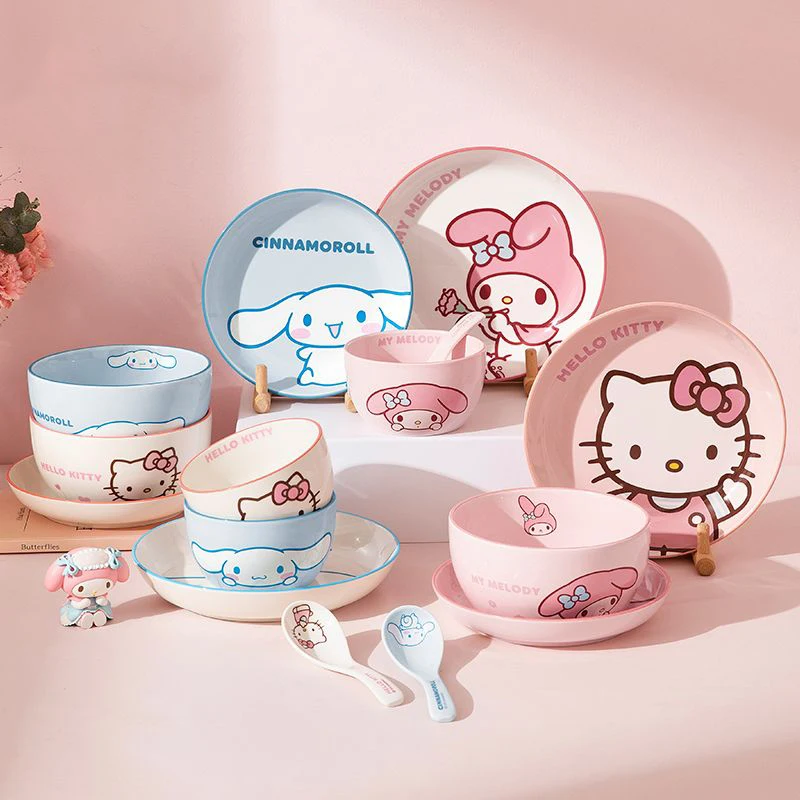 

Kawaii Cinnamoroll My Melody Ceramic Bowl HelloKittys Ceramic Tray Kitchen Tableware Rice Bowl Noodle Bowl Home Kitchen Supplies